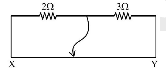 Wheatstone/meter bridge with 2 ohm and 3 ohm resistors in the gaps and jockey wire XY.